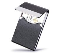Leather Stainless Steel Cigarette Case Box - Regular Size Cigarette Pocket Holder, One-Hand Operate Cigarette Case for Men and Women. (Black)