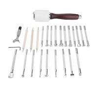 Leather Stamping Tool Set, 25pcs Metal and Wood Carving Kit for DIY Leathercraft - Durable Solid Metal Construction, Versatile Beveling and Embossing Tools for Beginners and