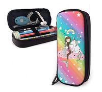 Leather Stationery Pouch Bag Rainbow Mer-Mai Draw and Little Sea Animals Supplies Box Practical Pencil Bag for School, Girls, Office, 20X9X4Cm