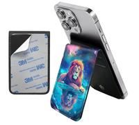 Leather Stick On Phone Wallet, Adhesive Flip Wallet for Phone Case and Cell Phone Back, Adhesive Credit Card for Cell Phone with Closure, Leo Nebula/Galaxy