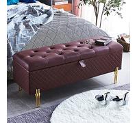 Leather Storage Bench,Luxurious Storage Ottoman End Of Bed Bench,Buttons Upholstered Bench With Storage,Modern Storage Benches Bedroom Bench Storage Chest,Brown,39inch(100cm)