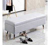Leather Storage Ottoman Bench,Premium Storage Bench End Of Bed Upholstered Bench,Modern Bedroom Bench Entryway Bench Ottoman With Storage-Light gray 80x40x45cm(31x16x18inch)