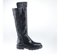 Leather Stretch Knee-High Boots Black
