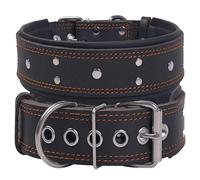 Leather Studded Dog Collar，Padded Extra Thick and 5cm Wide, Strong Genuine Soft Leather，Heavy Duty for Medium Large and Extra Large Dog Breeds(Black,XXL)