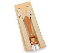 Leather Suspenders Belt With Elastic Clip On Braces Adjustable Straps For Wedding Suit Accessories pour le Travail et le Quotidien(Khaki)