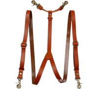 Leather Suspenders for Men Y Back Adjustable with 3 or 4 Metal Hooks Heavy Duty Clips Black Brown(Brown)