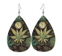 Leather Teardrop Earrings For Women, A Puff In Time Weed Marijuana Lightweight Dangle Earrings Fashion Jewelry Gifts For Women Ladies