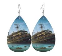 Leather Teardrop Earrings For Women, Abandoned Cruise Ship At Sea Lightweight Dangle Earrings Fashion Jewelry Gifts For Women Ladies