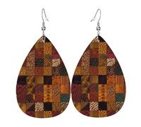 Leather Teardrop Earrings For Women, African Style Patchwork Lightweight Dangle Earrings Fashion Jewelry Gifts For Women Ladies