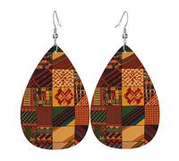 Leather Teardrop Earrings For Women, African Style Patchwork Lightweight Dangle Earrings Fashion Jewelry Gifts For Women Ladies