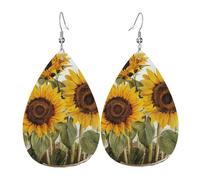 Leather Teardrop Earrings For Women, Alluring Sunflowers Summer Lightweight Dangle Earrings Fashion Jewelry Gifts For Women Ladies