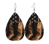 Leather Teardrop Earrings For Women, American Flag With Cowboy Boots Lightweight Dangle Earrings Fashion Jewelry Gifts For Women Ladies