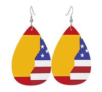 Leather Teardrop Earrings for Women, American Spain Flag Print Lightweight Drop Dangle Earrings Fashion Jewelry Gift