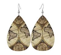 Leather Teardrop Earrings For Women, Ancient Map World Globe Lightweight Dangle Earrings Fashion Jewelry Gifts For Women Ladies