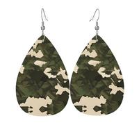 Leather Teardrop Earrings for Women, Army camouflage Print Lightweight Drop Dangle Earrings Fashion Jewelry Gift