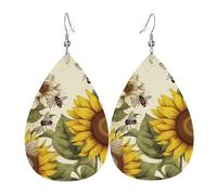 Leather Teardrop Earrings For Women, Bees Sunflowers Daisy Rose Flowers Lightweight Dangle Earrings Fashion Jewelry Gifts For Women Ladies
