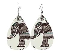 Leather Teardrop Earrings For Women, Bohemian Elephant Pattern Lightweight Dangle Earrings Fashion Jewelry Gifts For Women Ladies