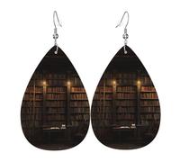Leather Teardrop Earrings For Women, Book Room Mysterious Library Lightweight Dangle Earrings Fashion Jewelry Gifts For Women Ladies