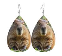 Leather Teardrop Earrings for Women, Capybara Closed Eyes Lightweight Dangle Earrings Fashion Jewelry Gifts for Women Women