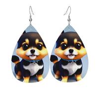 Leather Teardrop Earrings for Women, Card Love Fancy Puppy Print Lightweight Drop Dangle Earrings Fashion Jewelry Gift