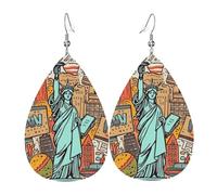 Leather Teardrop Earrings For Women, Cartoon Cute New York American Theme Art Lightweight Dangle Earrings Fashion Jewelry Gifts For Women Ladies