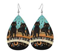 Leather Teardrop Earrings For Women, Cats Lying On The Piano Lightweight Dangle Earrings Fashion Jewelry Gifts For Women Ladies