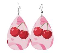 Leather Teardrop Earrings For Women, Cherry Pink Bow With Red Lips Lightweight Dangle Earrings Fashion Jewelry Gifts For Women Ladies