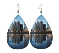Leather Teardrop Earrings For Women, Chicago Reflected Lightweight Dangle Earrings Fashion Jewelry Gifts For Women Ladies