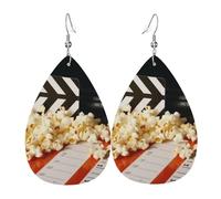 Leather Teardrop Earrings For Women, Cinema Clapboard And Popcorn Lightweight Dangle Earrings Fashion Jewelry Gifts For Women Ladies