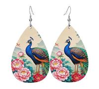 Leather Teardrop Earrings For Women, Classical Chinese Colorful Peacock And Peony Flowers Lightweight Dangle Earrings Fashion Jewelry Gifts For Women Ladies