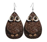 Leather Teardrop Earrings For Women, Coffee Bean Owl Lightweight Dangle Earrings Fashion Jewelry Gifts For Women Ladies