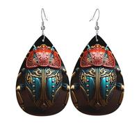 Leather Teardrop Earrings for Women, Colorful Beetle Print Lightweight Drop Earrings Jewelry Accessories