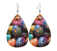 Leather Teardrop Earrings For Women, Colorful Hand Painted Easter Eggs Lightweight Dangle Earrings Fashion Jewelry Gifts For Women Ladies