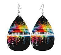 Leather Teardrop Earrings For Women, Colorful Piano Keyboard Music Note Lightweight Dangle Earrings Fashion Jewelry Gifts For Women Ladies