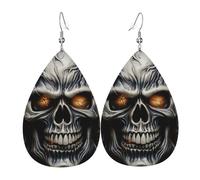 Leather Teardrop Earrings For Women, Cool Evil Skull Lightweight Dangle Earrings Fashion Jewelry Gifts For Women Ladies