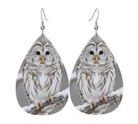 Leather Teardrop Earrings For Women, Curious Barred Owl Closeup Lightweight Dangle Earrings Fashion Jewelry Gifts For Women Ladies
