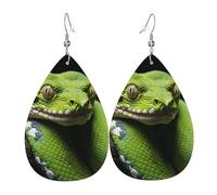 Leather Teardrop Earrings For Women, Cute Green Tree Python Lightweight Dangle Earrings Fashion Jewelry Gifts For Women Ladies