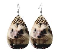 Leather Teardrop Earrings for Women, Cute hedgehog Print Lightweight Drop Dangle Earrings Fashion Jewelry Gift
