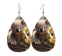 Leather Teardrop Earrings for Women, Cute Koala Plant Print Lightweight Drop Earrings Jewelry Accessories