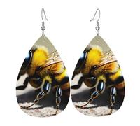 Leather Teardrop Earrings for Women, Cute little bee Print Lightweight Drop Dangle Earrings Fashion Jewelry Gift