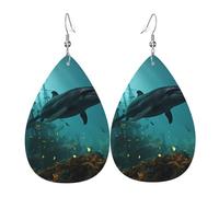Leather Teardrop Earrings For Women, Dolphins Ruined Wreckage Underwater Lightweight Dangle Earrings Fashion Jewelry Gifts For Women Ladies
