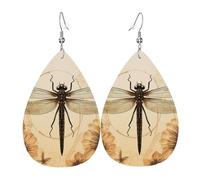 Leather Teardrop Earrings For Women, Dragonfly On Sunflower Lightweight Dangle Earrings Fashion Jewelry Gifts For Women Ladies