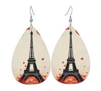 Leather Teardrop Earrings For Women, Eiffel Tower Heart Airplane Pattern Lightweight Dangle Earrings Fashion Jewelry Gifts For Women Ladies