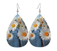 Leather Teardrop Earrings For Women, Elegant Spring Daisy Flowers Lightweight Dangle Earrings Fashion Jewelry Gifts For Women Ladies
