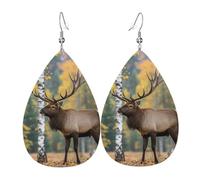Leather Teardrop Earrings For Women, Fall Birch Leaves Elk Lightweight Dangle Earrings Fashion Jewelry Gifts For Women Ladies