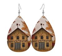 Leather Teardrop Earrings For Women, Fall Country Barn Lightweight Dangle Earrings Fashion Jewelry Gifts For Women Ladies