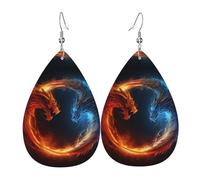 Leather Teardrop Earrings For Women, Fire And Ice Dragons Lightweight Dangle Earrings Fashion Jewelry Gifts For Women Ladies
