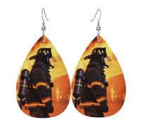 Leather Teardrop Earrings For Women, Firefighter Fireman Flame Lightweight Dangle Earrings Fashion Jewelry Gifts For Women Ladies