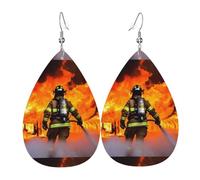 Leather Teardrop Earrings For Women, Firefighter Fireman Flame Lightweight Dangle Earrings Fashion Jewelry Gifts For Women Ladies