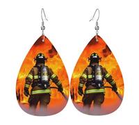 Leather Teardrop Earrings For Women, Firefighter Fireman Flame Lightweight Dangle Earrings Fashion Jewelry Gifts For Women Ladies